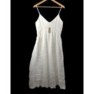 J.Crew Embroidered midi dress in‎ ramie white midi money boho cottage sz 8